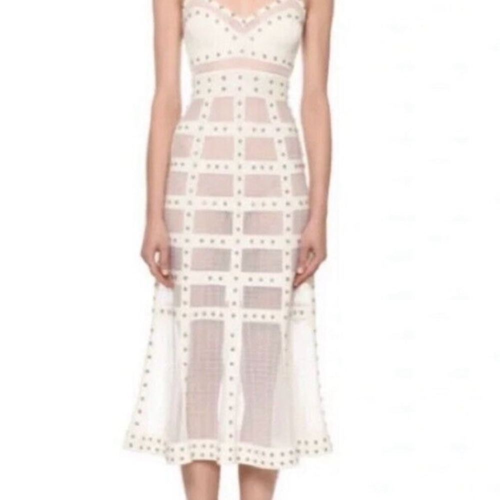 Alexander McQueen White Sheer Eyelet Midi Dress
